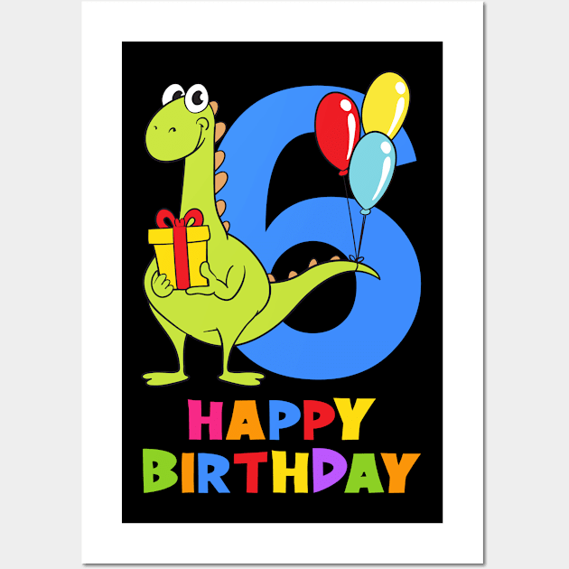 6th Birthday Party 6 Year Old Six Years Wall Art by KidsBirthdayPartyShirts